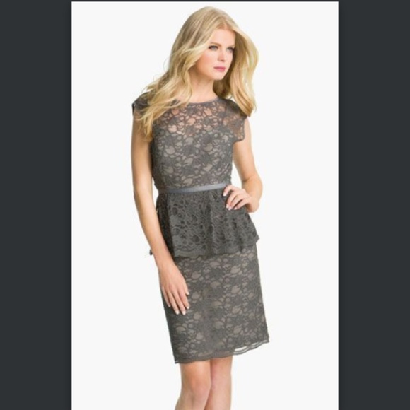 Eliza J Dresses & Skirts - Eliza J Gray Lace Overlay Peplum Cocktail Dress